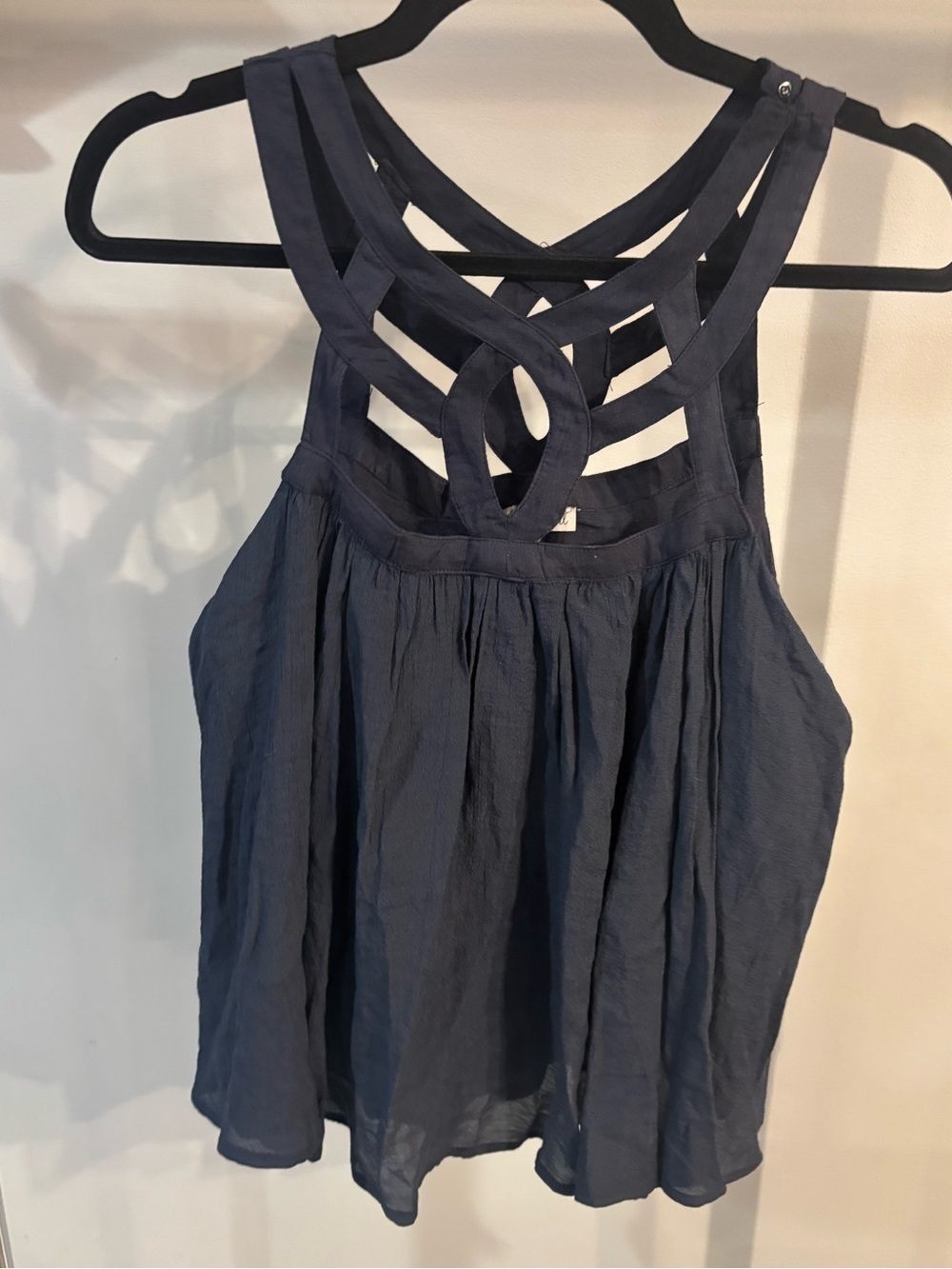 Sleeveless Navy Blue Strappy-Back Blouse
